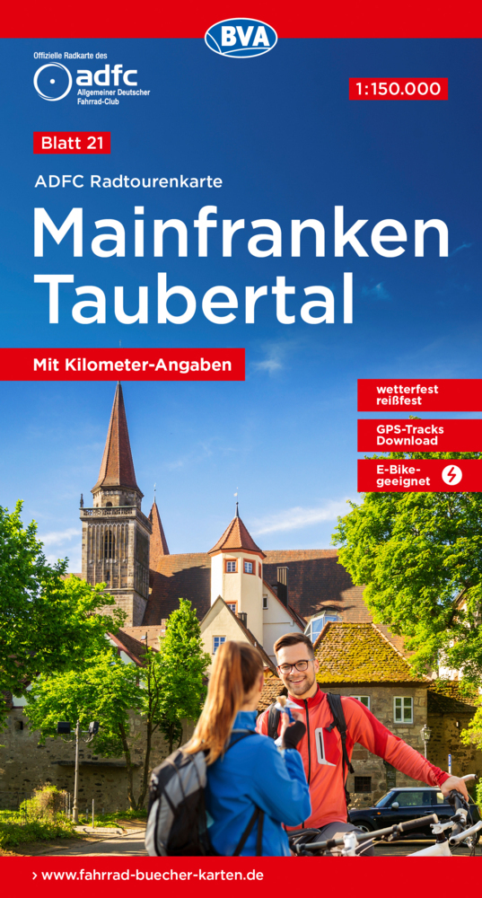 ADFC-Radtourenkarte 21 Mainfranken Taubertal 1:150.000, reiß- und wetterfest, E-Bike geeignet, GPS-Tracks Download, mit Bett+Bike Symbolen, mit Kilometer-Angaben main product photo