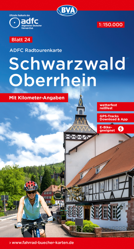 ADFC-Radtourenkarte 24 Schwarzwald Oberrhein 1:150.000, reiß- und wetterfest, E-Bike geeignet, GPS-Tracks Download, mit Bett+Bike Symbolen, mit Kilometer-Angaben main product photo