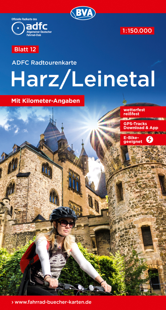 ADFC-Radtourenkarte 12 Harz /Leinetal 1:150.000, reiß- und wetterfest, E-Bike geeignet, GPS-Tracks Download, mit Bett+Bike Symbolen, mit Kilometer-Angaben main product photo