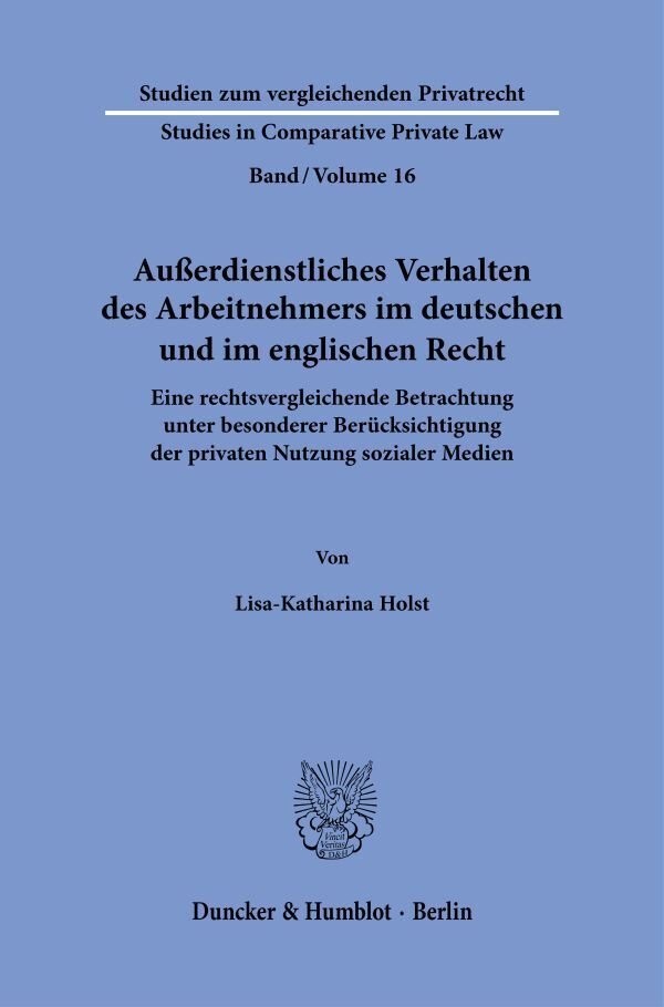 Außerdienstliches Verhalten des Arbeitnehmers im deutschen und im englischen Recht. main product photo