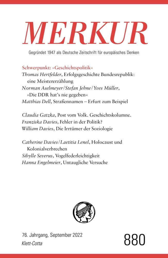 MERKUR Gegründet 1947 als Deutsche Zeitschrift für europäisches Denken - 9/2022 main product photo