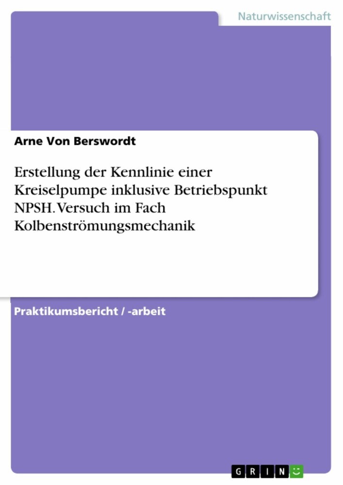 Erstellung der Kennlinie einer Kreiselpumpe inklusive Betriebspunkt NPSH. Versuch im Fach Kolbenströmungsmechanik main product photo