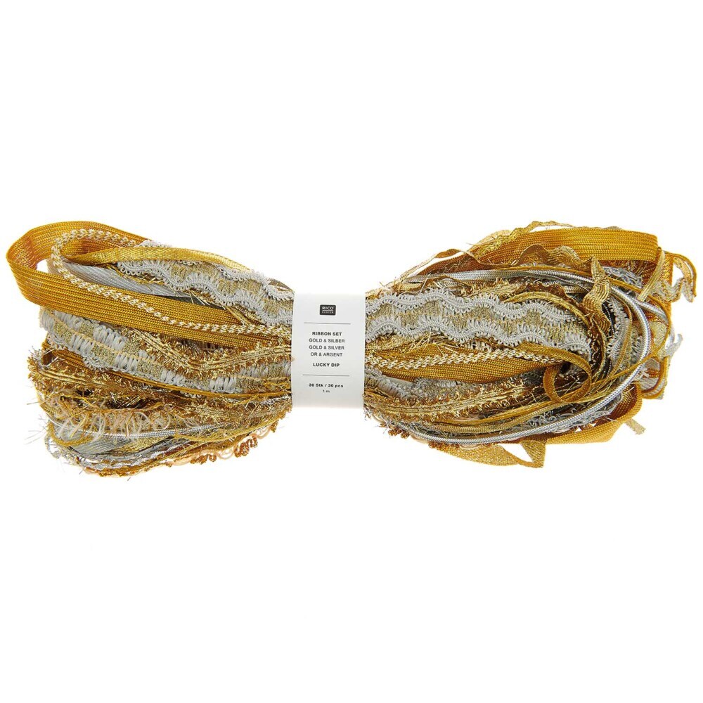 Ribbon Set Lucky dip, gold-silber, 30 Stk, je 1m main product photo