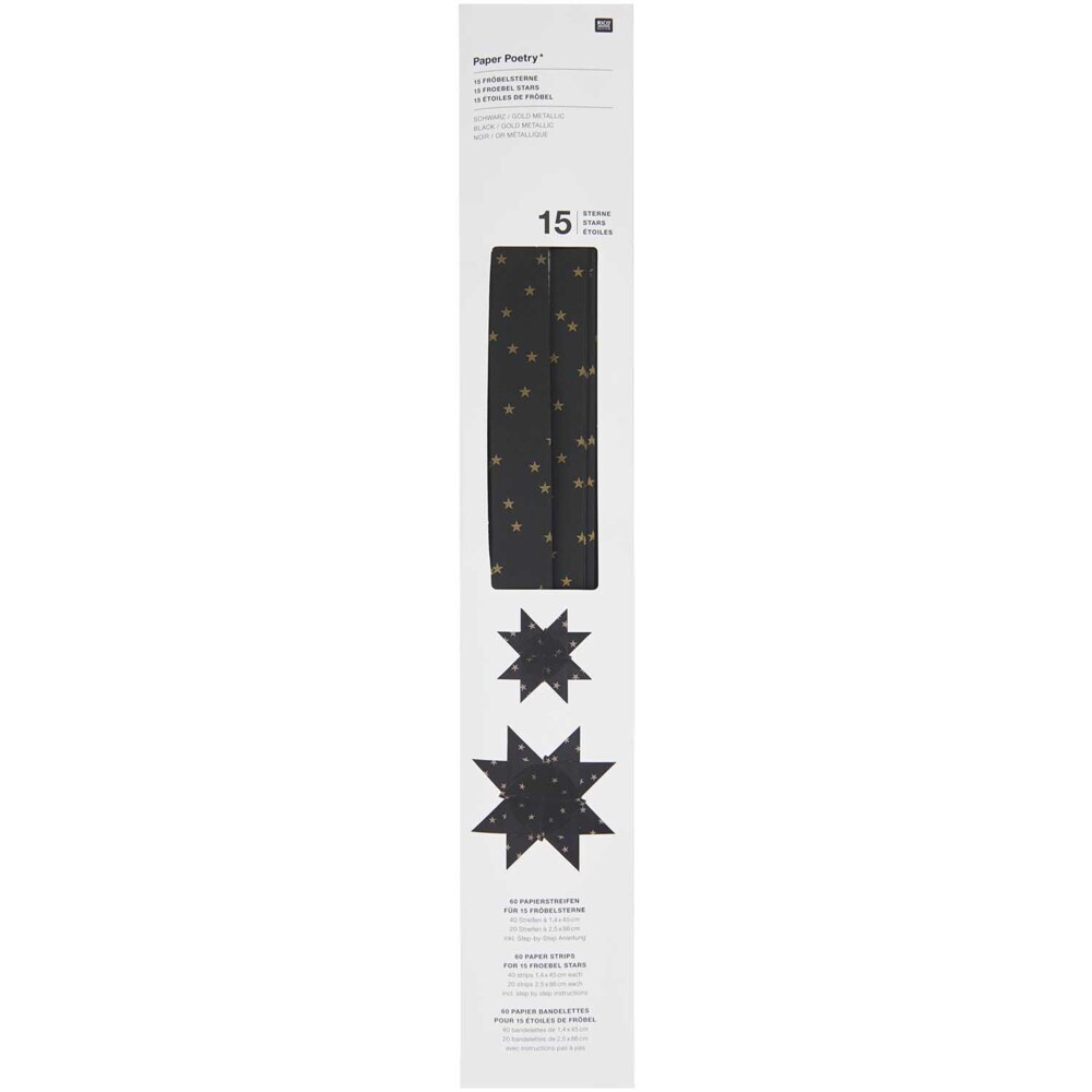 Fröbelsterne, schwarz, Sterne, 60 Streifen FSC MIX main product photo