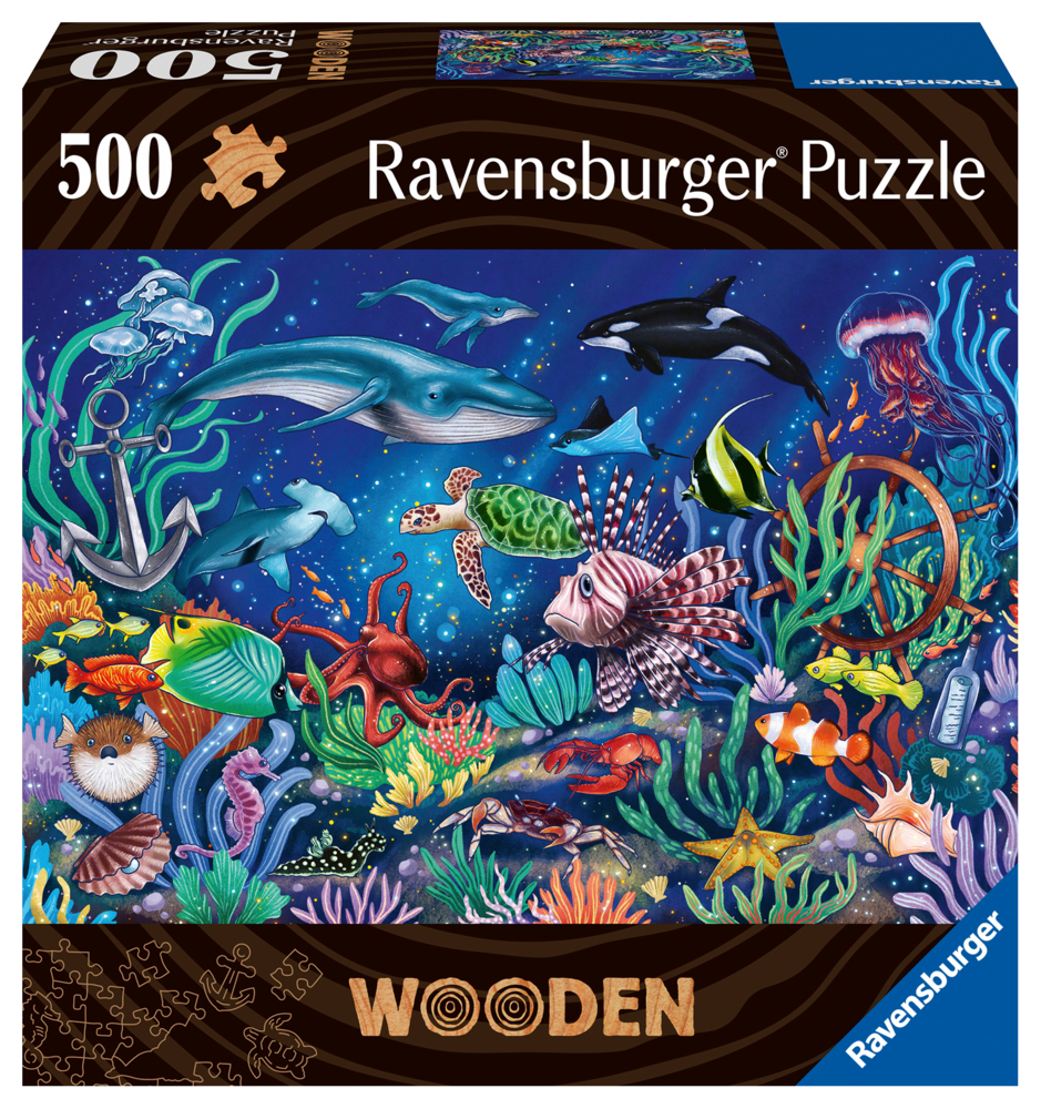 Ravensburger Puzzle 17515 - Unten im Meer - 500 Teile Holzpuzzle für Kinder und Erwachsene ab 14 Jahren, mit stabilen, individuellen Puzzleteilen und 40 kleinen Holzfiguren (Whimsies) main product photo