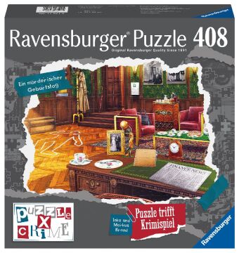 Ravensburger Puzzle X Crime - Ein mörderischer Geburtstag - 408 Teile Puzzle-Krimispiel für 1-4 Spieler