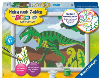 Ravensburger Malen nach Zahlen 20293 - Hungriger Dinosaurier - Kinder ab 9 Jahren
