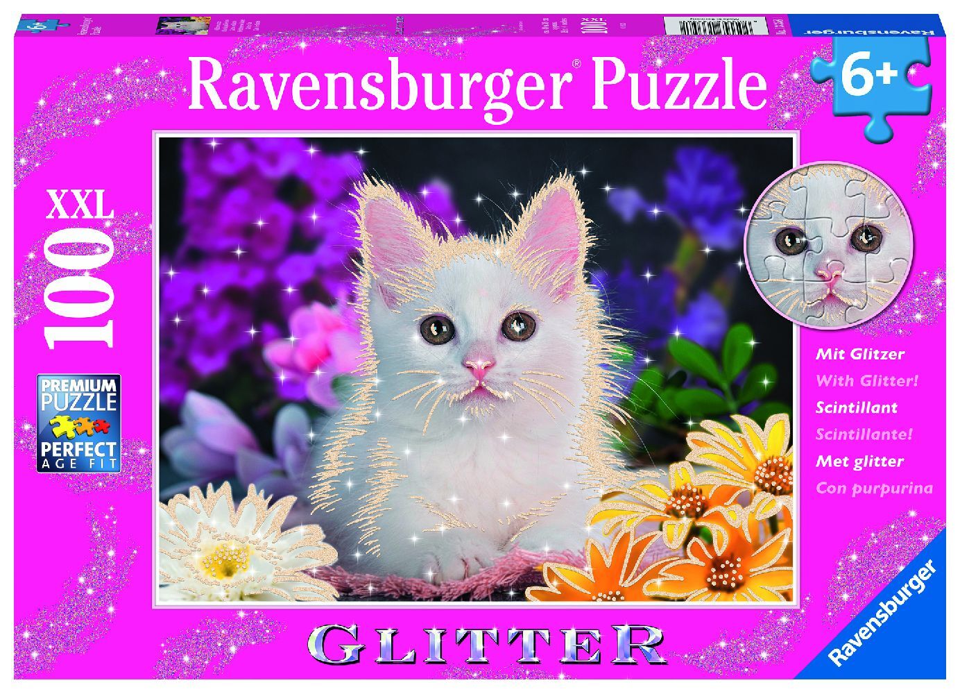 Ravensburger Kinderpuzzle - 13358 Glitzerkatze - 100 Teile Glitzerpuzzle für Kinder ab 6 Jahren, mit Glitter main product photo