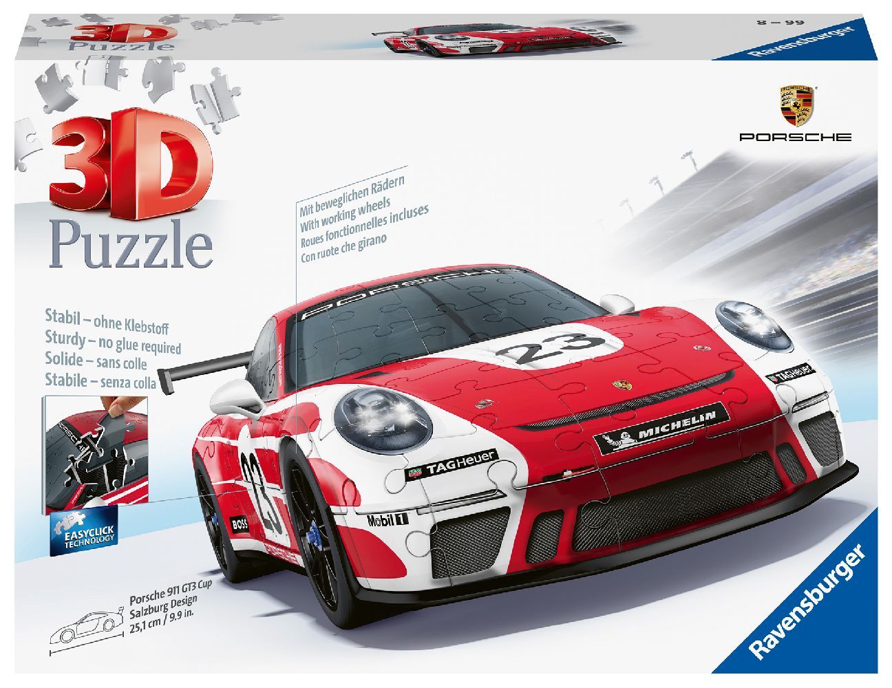 Ravensburger 3D Puzzle Porsche 911 GT3 Cup im Salzburg Design 11558 - Das berühmte Fahrzeug und Sportwagen als 3D Puzzle Auto main product photo