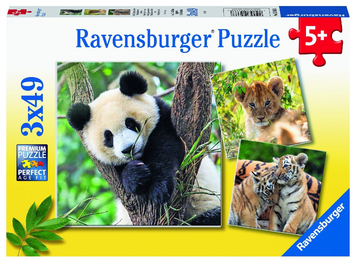 Ravensburger Kinderpuzzle - 05666 Panda, Tiger und Löwe - 3x49 Teile Puzzle für Kinder ab 5 Jahren main product photo