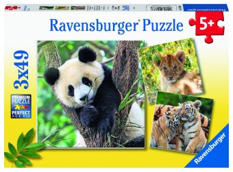 Ravensburger Kinderpuzzle - 05666 Panda, Tiger und Löwe - 3x49 Teile Puzzle für Kinder ab 5 Jahren