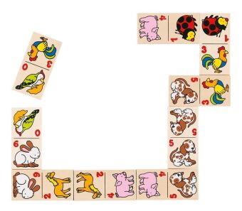 Dominospiel Tiermotive im Holzkasten (Kinderspiel)