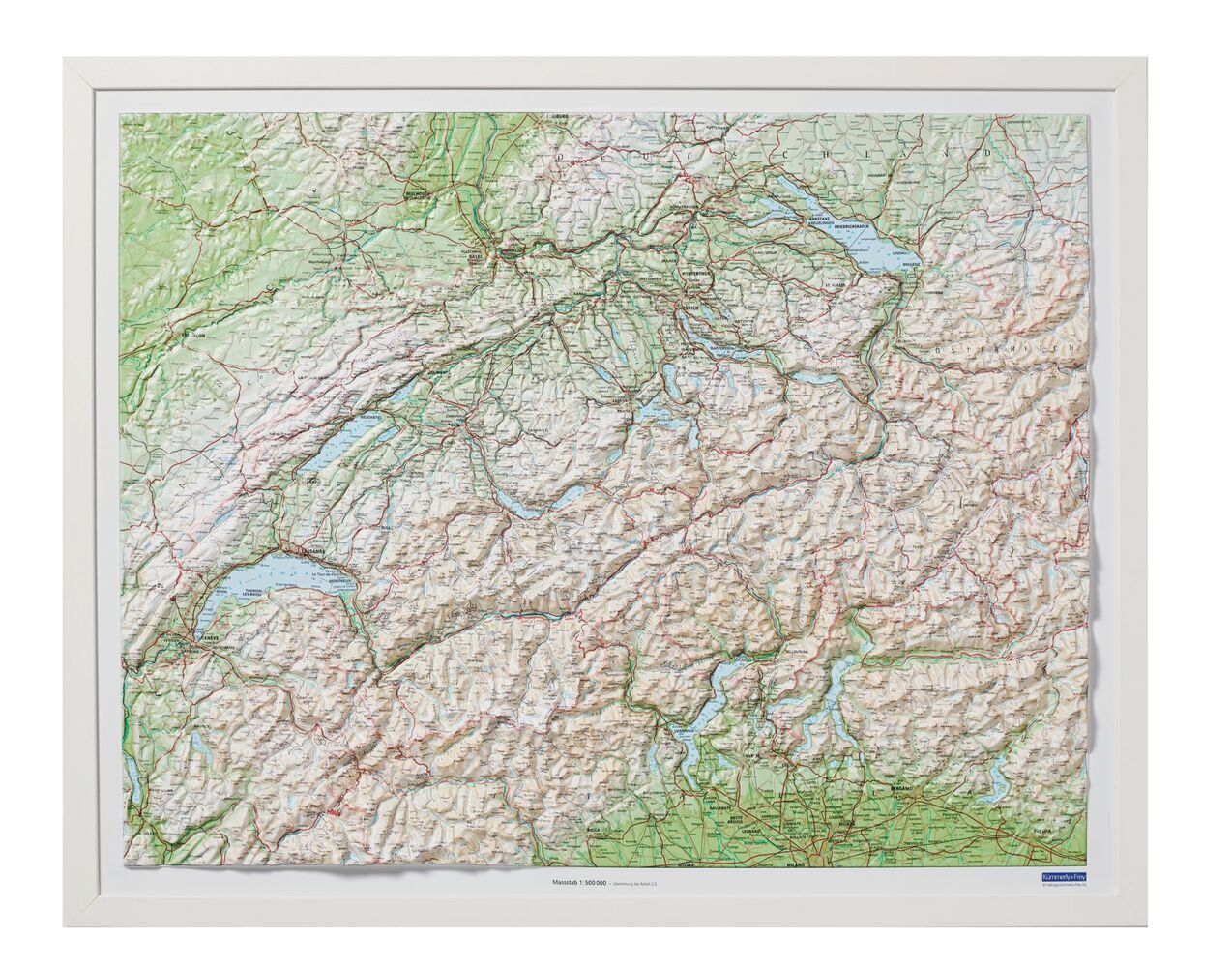 Kümmerly+Frey Relief Karte Schweiz mit Holzrahmen weiss lackiert 1:500.000 main product photo