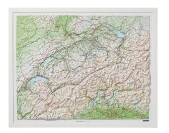 Kümmerly+Frey Relief Karte Schweiz mit Holzrahmen weiss lackiert 1:500.000