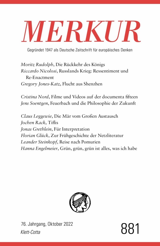 MERKUR Gegründet 1947 als Deutsche Zeitschrift für europäisches Denken - 10/2022 main product photo
