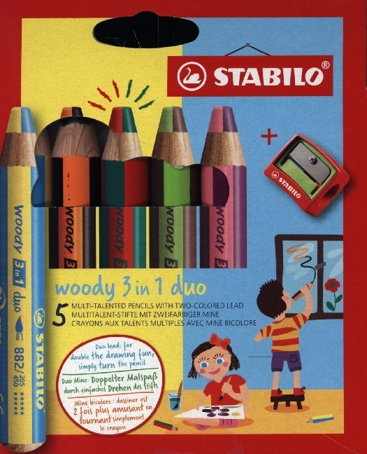 STABILO woody 3 in 1 duo 5er Etui mit Spitzer main product photo