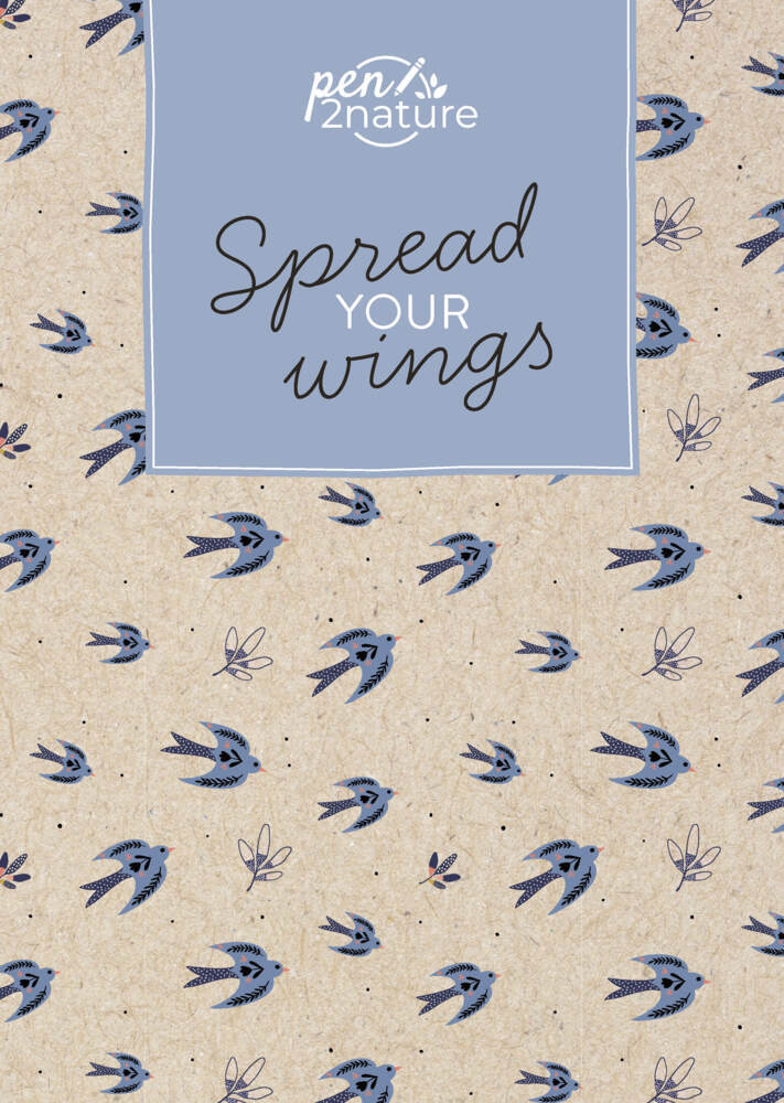 Spread Your Wings - Nachhaltiges Notizbuch in A5 mit Hardcover und Vogel-Motiv main product photo