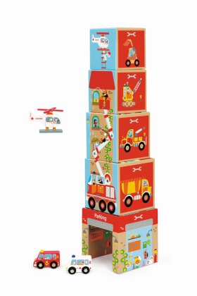 SCRATCH - Stapelspiel Pyramide mit Auto und Helikopter