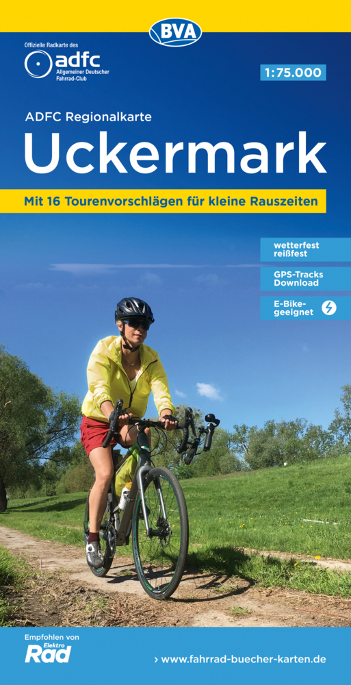 ADFC-Regionalkarte Uckermark, 1:75.000, mit Tagestourenvorschlägen, reiß- und wetterfest, E-Bike-geeignet, GPS-Tracks-Download main product photo