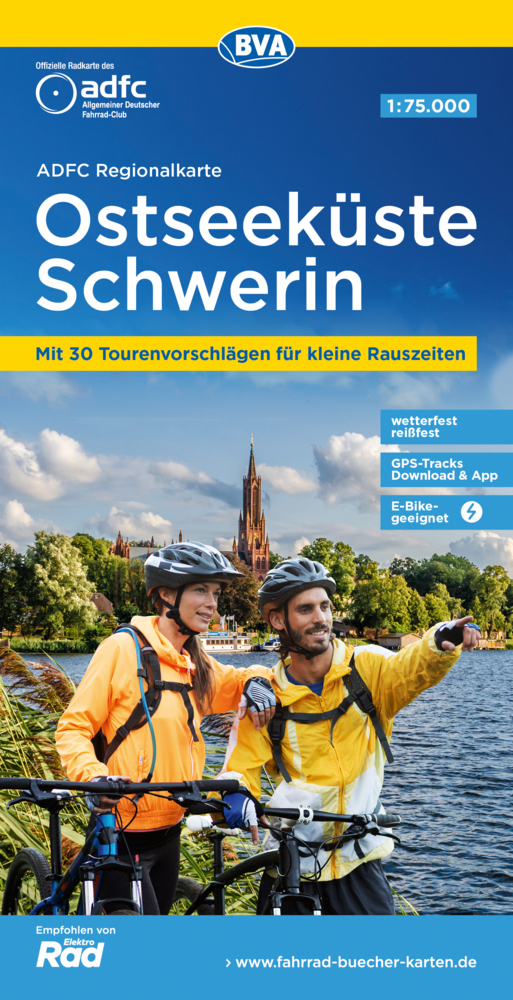 ADFC-Regionalkarte Ostseeküste Schwerin, 1:75.000, mit Tagestourenvorschlägen, reiß- und wetterfest, E-Bike-geeignet, GPS-Tracks-Download main product photo