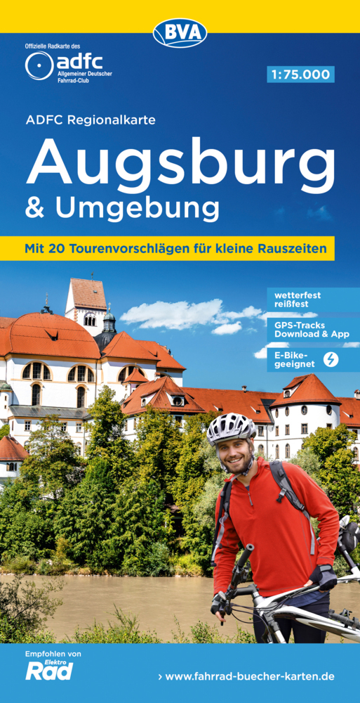 ADFC-Regionalkarte Augsburg und Umgebung, 1:75.000, mit Tagestourenvorschlägen, reiß- und wetterfest, E-Bike-geeignet, GPS-Tracks-Download main product photo