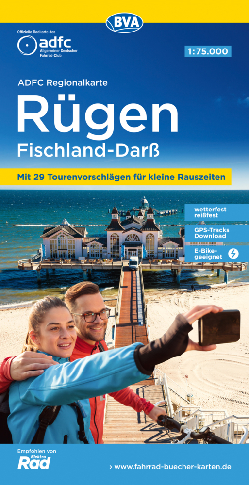 ADFC-Regionalkarte Rügen Fischland-Darß, 1:75.000, mit Tagestourenvorschlägen, reiß- und wetterfest, E-Bike-geeignet, GPS-Tracks-Download main product photo