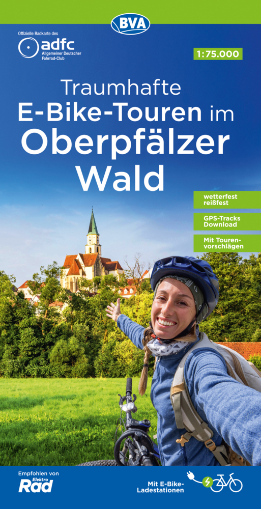 ADFC-Regionalkarte Traumhafte E-Bike-Touren im Oberpfälzer Wald, 1:75.000, mit Tagestourenvorschlägen, reiß- und wetterfest, GPS-Tracks-Download main product photo