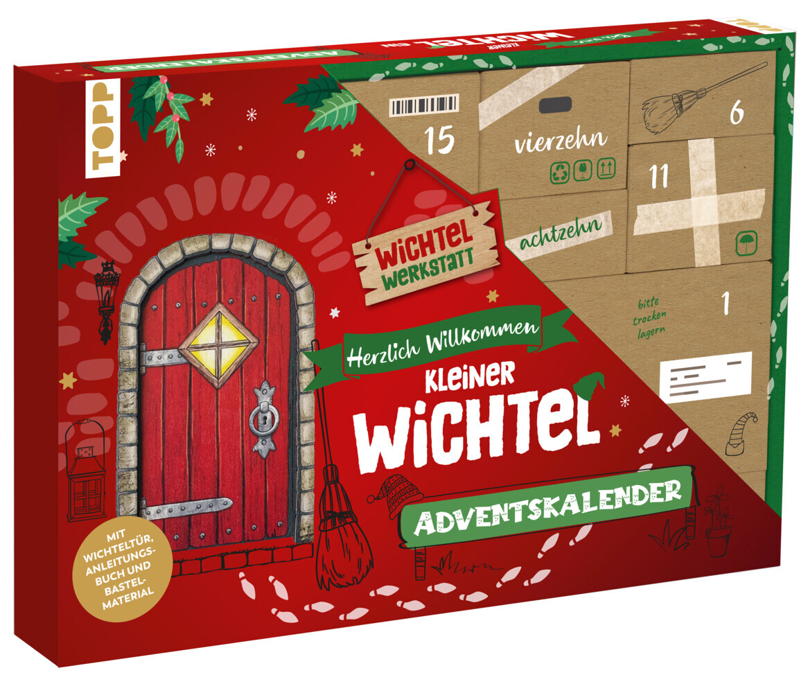 Herzlich Willkommen, kleiner Wichtel - Adventskalender. Mit Wichteltür, Bastelmaterial und Anleitungsbuch main product photo