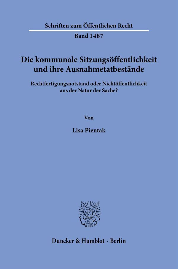 Die kommunale Sitzungsöffentlichkeit und ihre Ausnahmetatbestände. main product photo