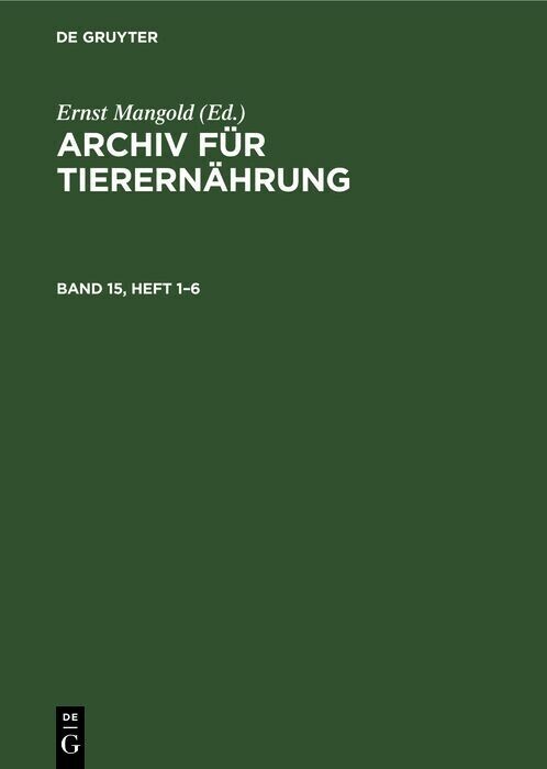 Archiv für Tierernährung. Band 15, Heft 1-6 main product photo