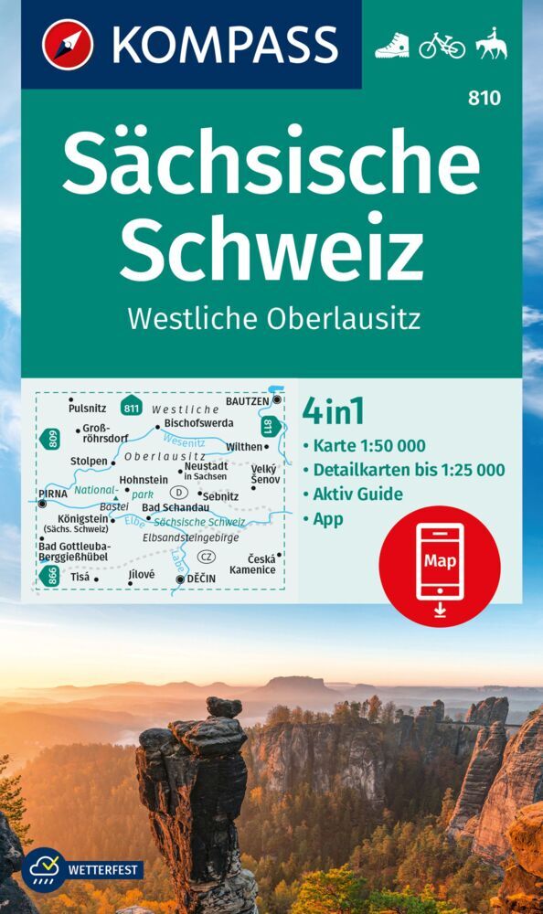 KOMPASS Wanderkarte 810 Sächsische Schweiz, Westliche Oberlausitz 1:50.000 main product photo