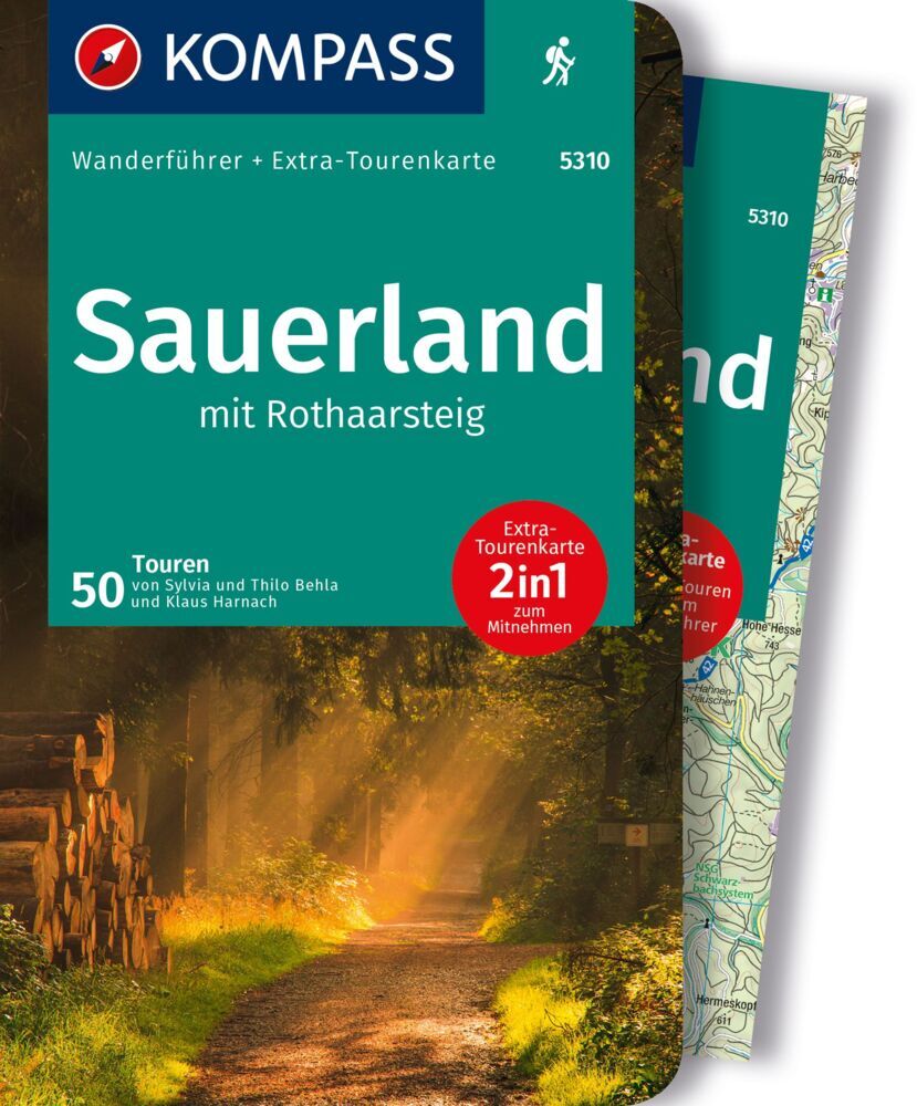 KOMPASS Wanderführer Sauerland mit Rothaarsteig, 50 Touren mit Extra-Tourenkarte main product photo