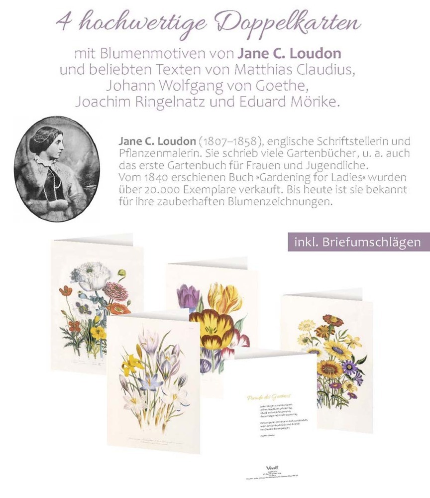 4er-Set Doppelkarten »Blumengrüße« mit Motiven von Jane C. Loudon main product photo