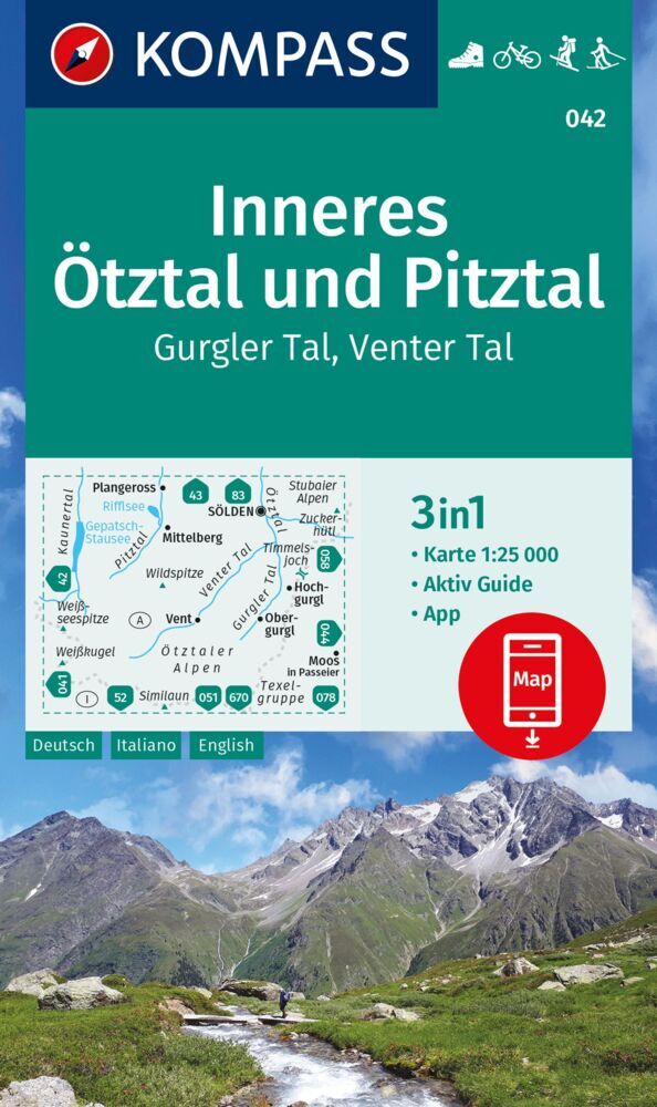 KOMPASS Wanderkarte 042 Inneres Ötztal und Pitztal, Gurgler Tal, Venter Tal 1:25.000 main product photo