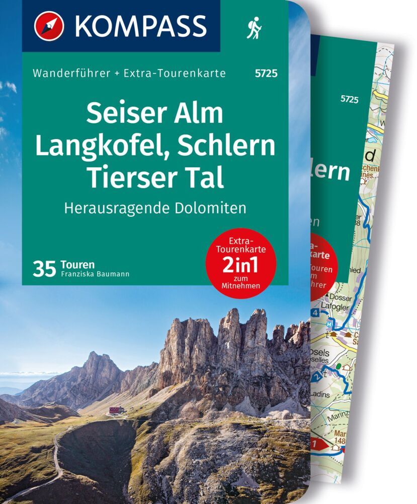 KOMPASS Wanderführer Seiser Alm, Langkofel, Schlern, Tierser Tal - Herausragende Dolomiten, 35 Touren mit Extra-Tourenkarte main product photo