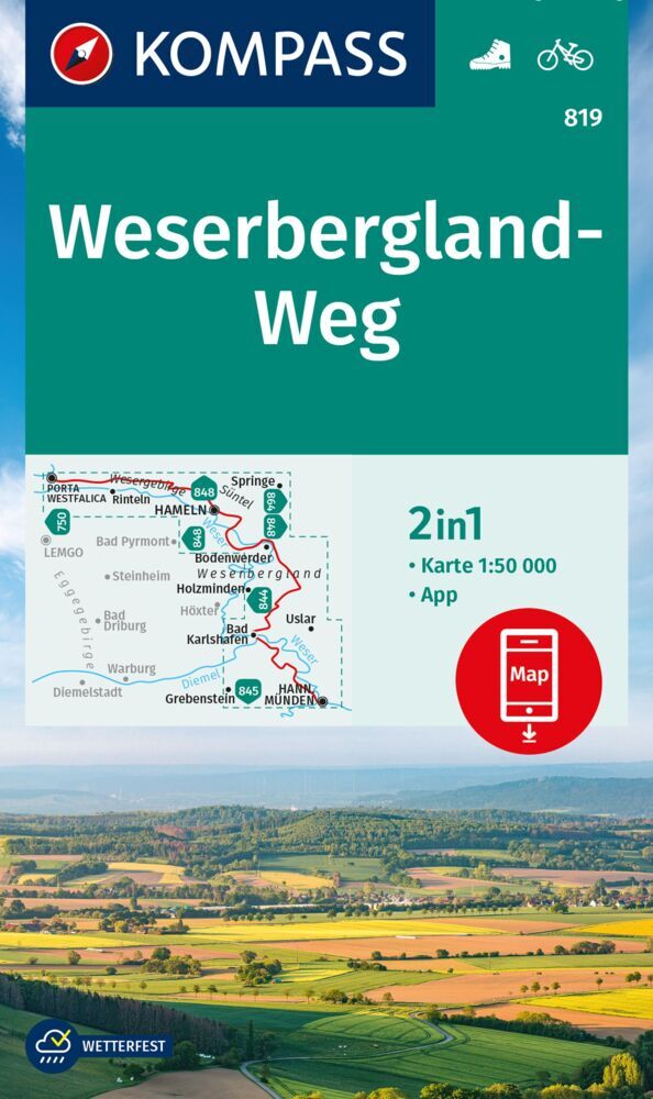 KOMPASS Wanderkarte 819 Weserbergland-Weg 1:50.000 main product photo