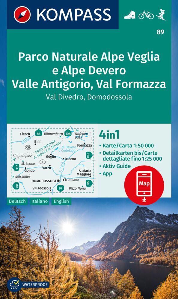 KOMPASS Wanderkarte 89 Parco Naturale Alpe Veglia e Alpe Devero, Valle Antigorio, Val Formazza, Val Divedro, Domodossola 1:50.000 main product photo