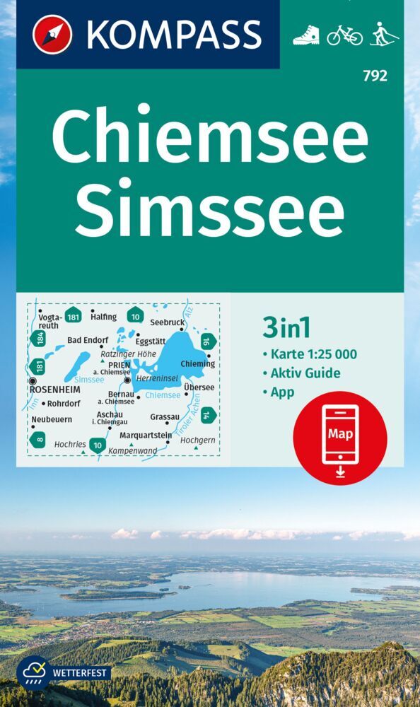 KOMPASS Wanderkarte 792 Chiemsee, Simssee 1:25.000 main product photo