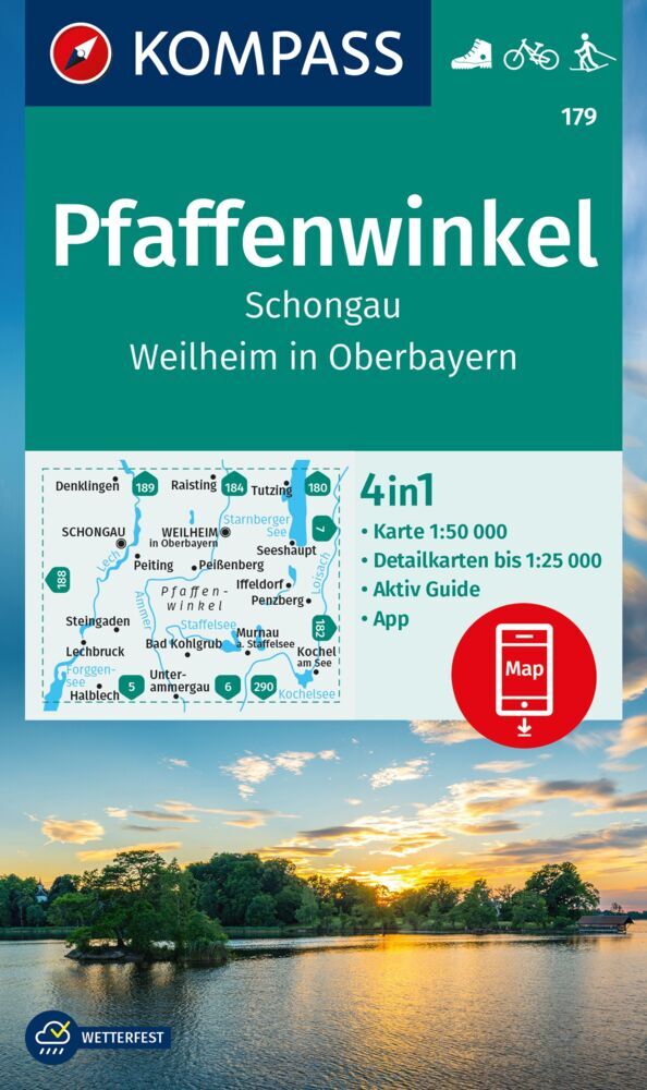 KOMPASS Wanderkarte 179 Pfaffenwinkel, Schongau, Weilheim i. OB 1:50.000 main product photo