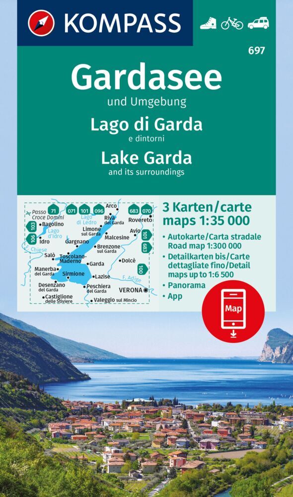 KOMPASS Wanderkarten-Set 697 Gardasee und Umgebung - Lake Garda and its surroundings - Lago di Garda e dintorni (3 Karten) 1:35.000 main product photo