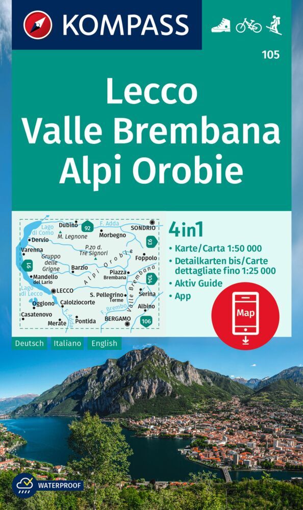 KOMPASS Wanderkarte 105 Lecco, Valle Brembana, Alpi Orobie 1:50.000 main product photo