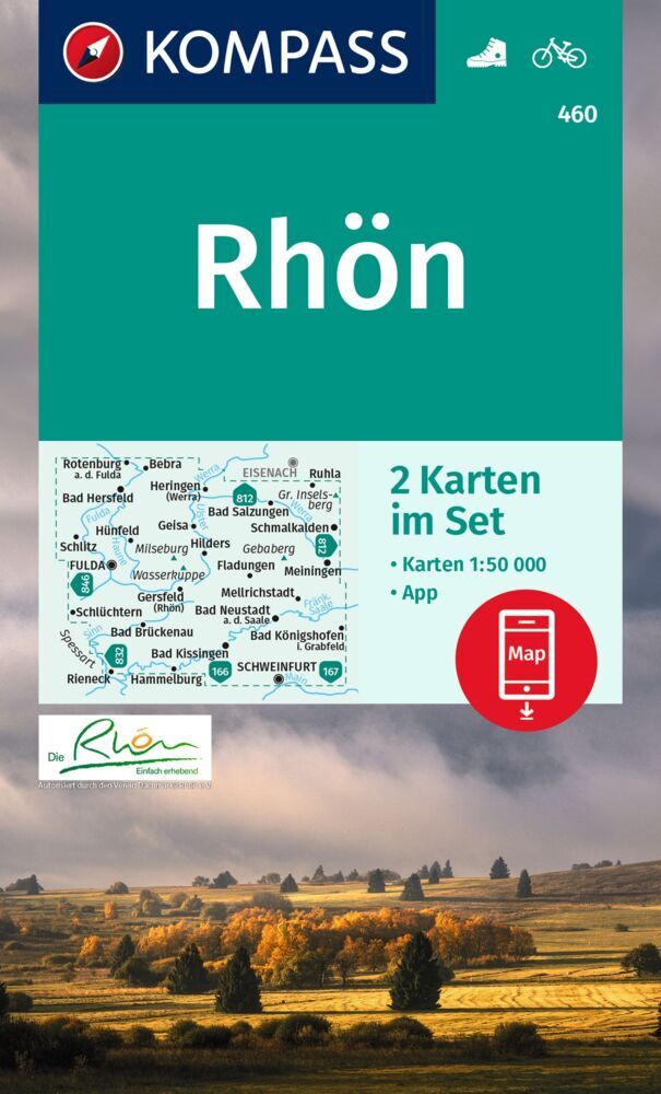 KOMPASS Wanderkarten-Set 460 Rhön, Fulda (2 Karten) 1:50.000 main product photo