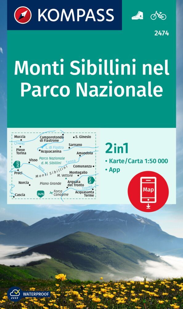 KOMPASS Wanderkarte 2474 Monti Sibillini nel Parco Nazionale 1:50.000 main product photo