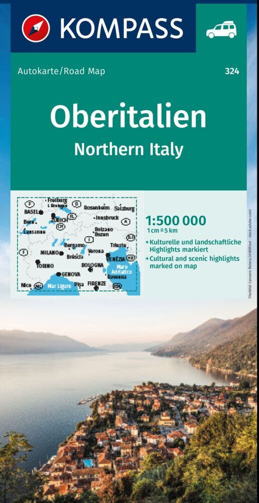 KOMPASS Autokarte Oberitalien, Italia settentrionale, Northern Italy, Italie du Nord 1:500.000 main product photo