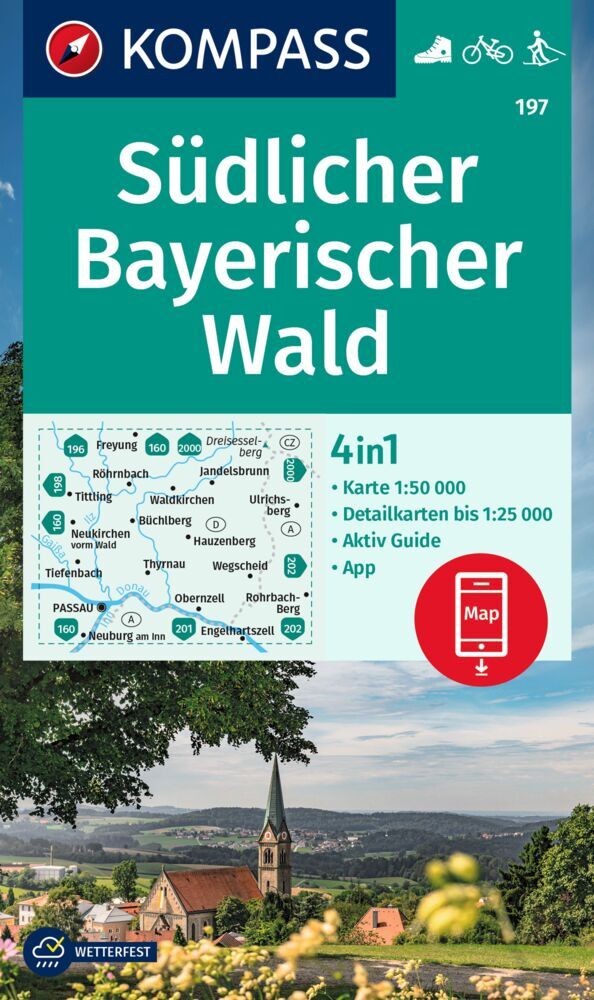 KOMPASS Wanderkarte 197 Südlicher Bayerischer Wald 1:50.000 main product photo