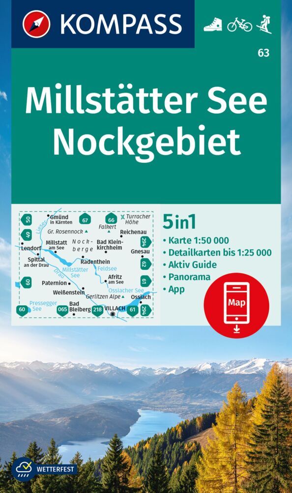 KOMPASS Wanderkarte 63 Millstätter See, Nockgebiet 1:50.000 main product photo