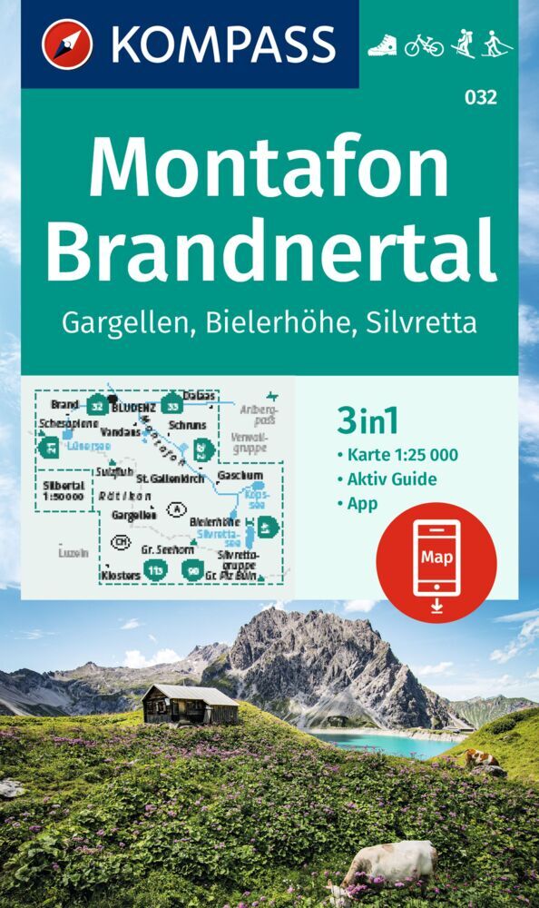 KOMPASS Wanderkarte 032 Montafon, Brandnertal, Gargellen, Bielerhöhe, Silvretta 1:25.000 main product photo