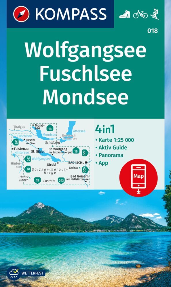 KOMPASS Wanderkarte 018 Wolfgangsee, Fuschlsee, Mondsee 1:25.000 main product photo