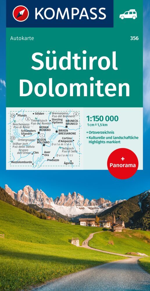 KOMPASS Autokarte Südtirol, Dolomiten 1:150.000 main product photo