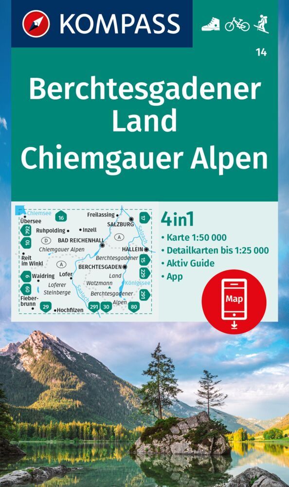 KOMPASS Wanderkarte 14 Berchtesgadener Land, Chiemgauer Alpen 1:50.000 main product photo